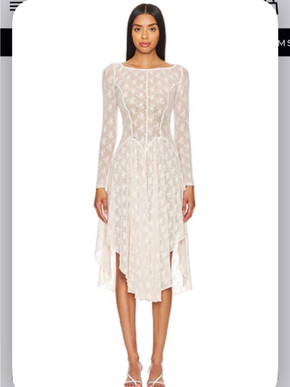 Free People Ivory Sheer Lace Long Sleeve Handkerchief Dress